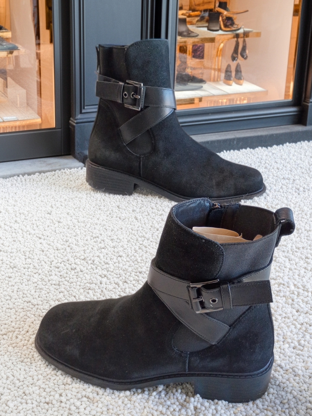 New Donald J. Pliner Mathilda Black Suede Chukka Boots with Buckle Strap SZ 8